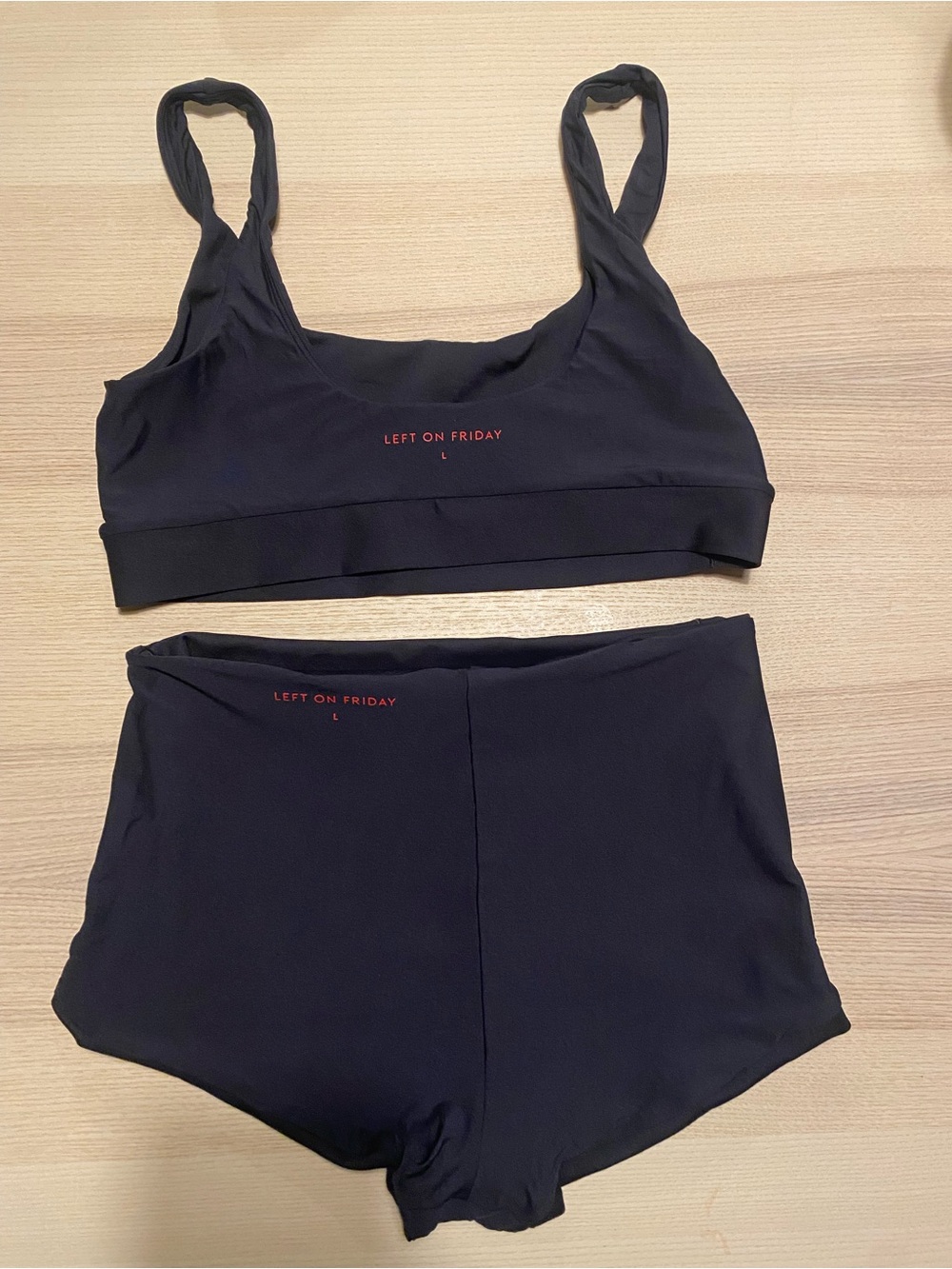 Left On Friday Black Lounge Bralette & High-Waist Shorts Set with Red Logo